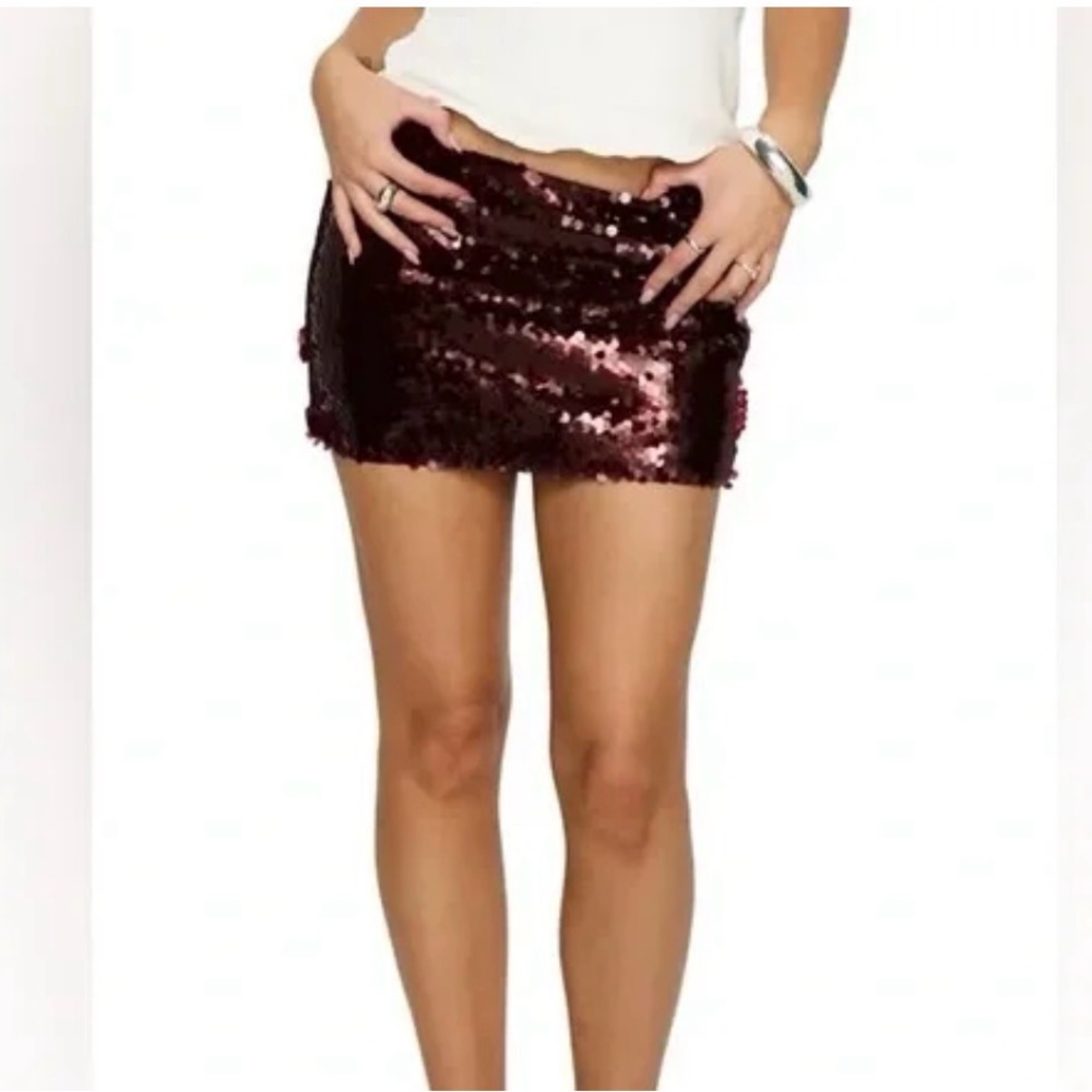 Sequin Mini Skirt - Burgundy